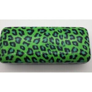 LA Eyeworks Eyeglass Sunglass Case Hard Clamshell Green Blue Leopard Print